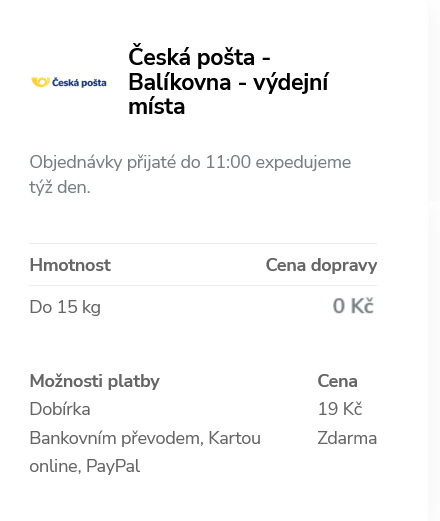 Doprava zdarma growmarket česká pošta
