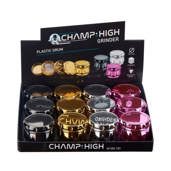 Champ High Shiny Drum Grinder DL12, čtyřdílná plastová drtička, 63 mm - MIX BAREV