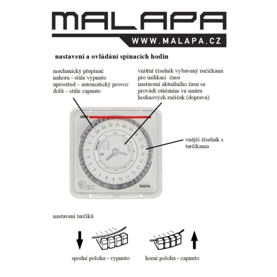 Malapa EH12, spínací hodiny mechanické, týdenní (DIN/ plochu/ otvor)