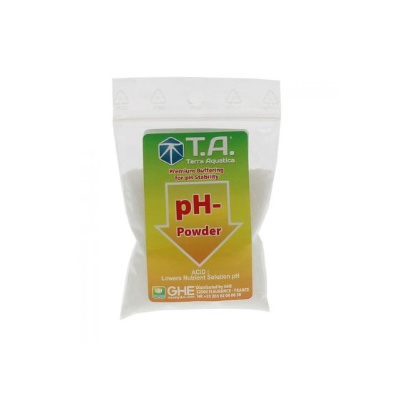 Sypký regulátor Terra Aquatica pH- powder 25 g, dříve GHE pH Down Dry. Malé balení.