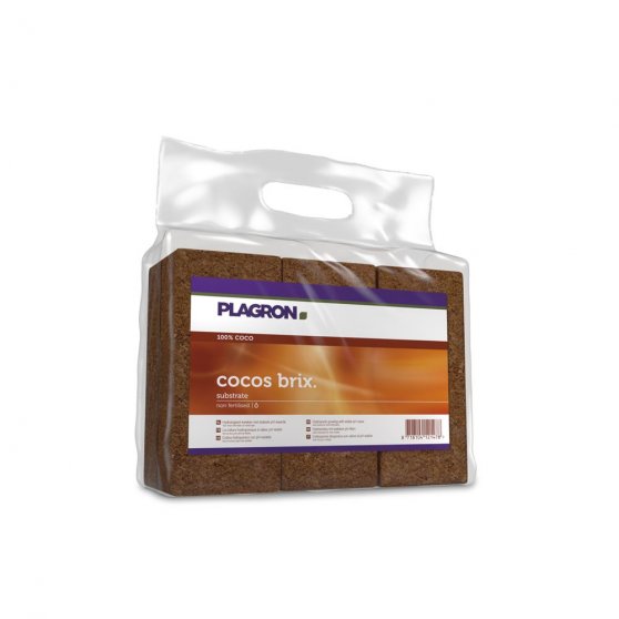 Dehydrovaný kokosový substrát Plagron Cocos Brix, 6 briket o objemu 9 litrů.