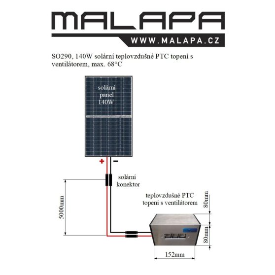 Malapa SO290, 140W solární teplovzdušné PTC topení s ventilátorem